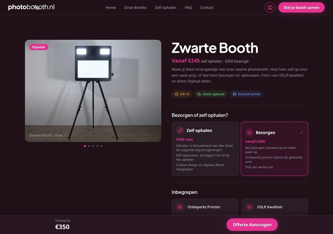 De website en configurator van Photoboooth